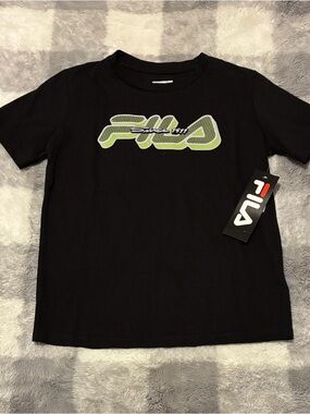 Kids FILA Black Tee with Lime Logo Graphic